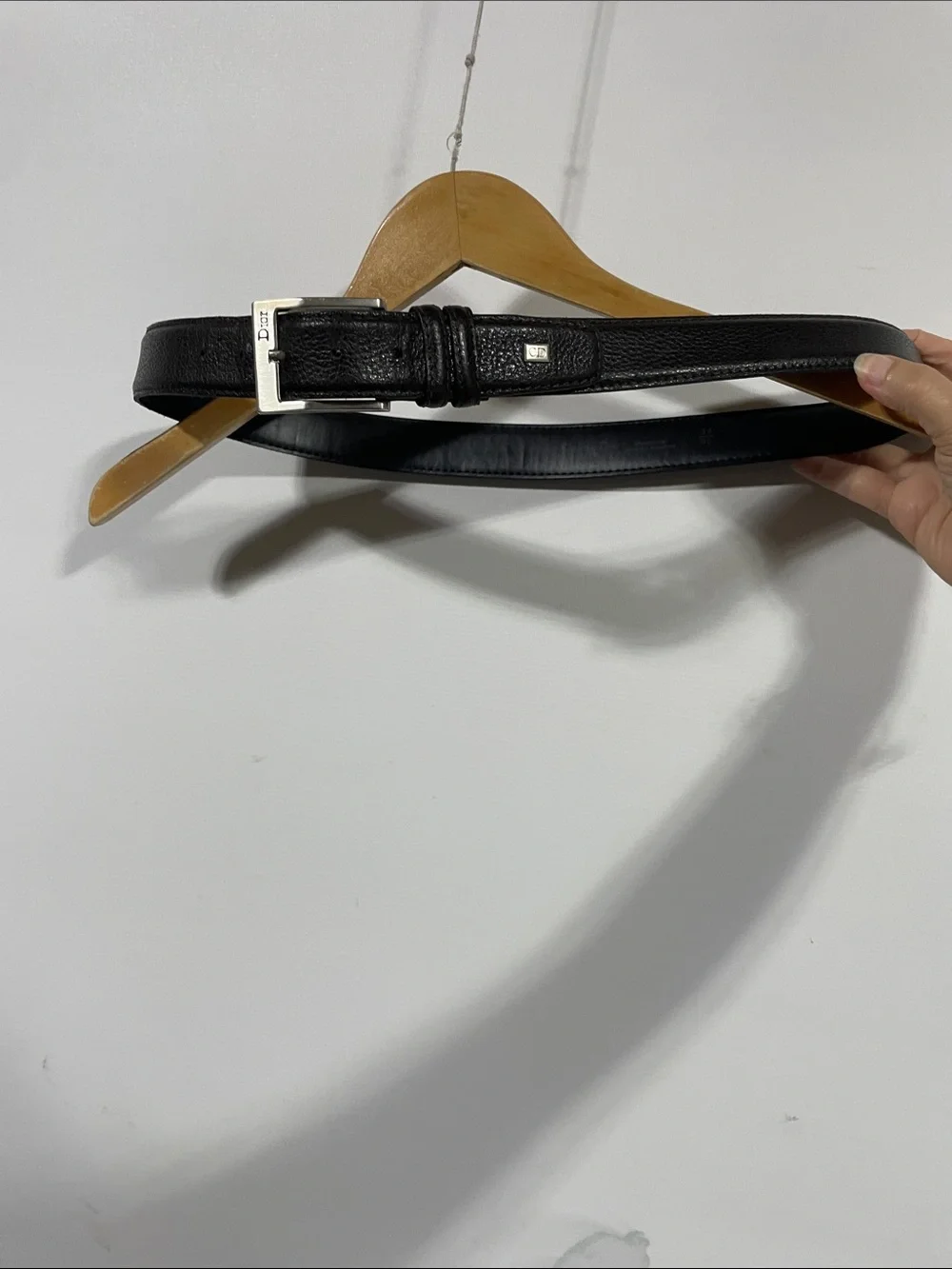 Dior Black Leather Men's Belt with Silver-Tone Buckle
